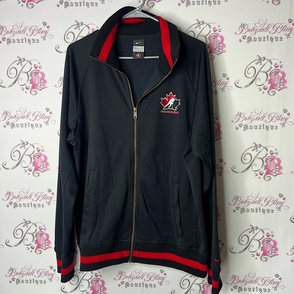 Nike sweater zip up hockey nhl Canada Black and Red Varsity Jacket